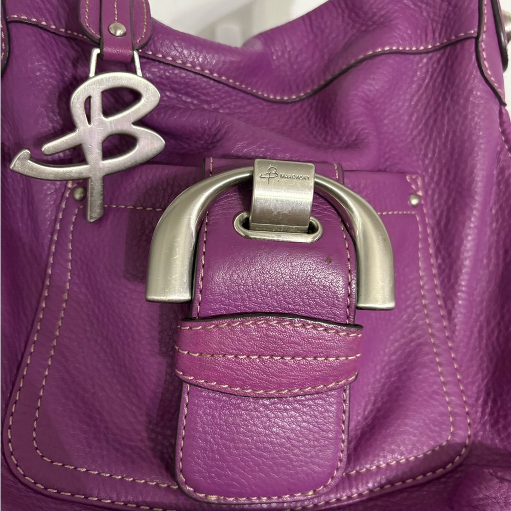 B Makowsky Crossbody Leather Handbag Purple - Picture 3 of 7